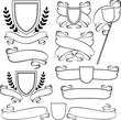 Heraldic ribbons and crest isolated. Outline monochrome coat of arms on white