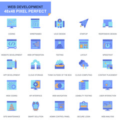 Fototapete - Simple Set Web Disign and Development Flat Icons for Website and Mobile Apps. Contains such Icons as Coding, App Development, Usability. 48x48 Pixel Perfect. Editable Stroke. Vector illustration.