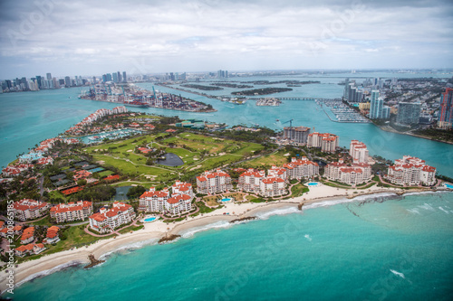 Plakat Fisher Island widok z lotu ptaka, Miami