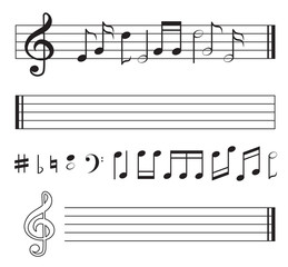 Poster - Vector monochrome collection of music notes. Pictures isolate on white