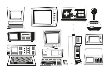 Poster - Monochrome illustrations of technician gadgets