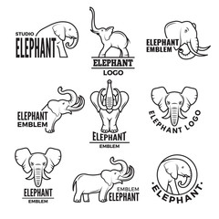 Sticker - Stylized illustrations of elephants. Templates for logo design