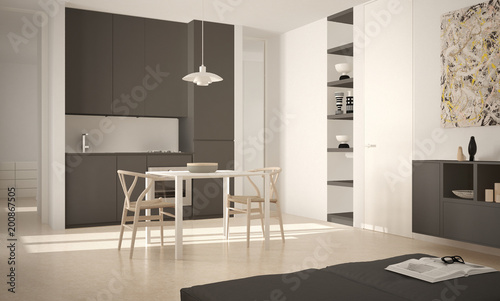 Minimalist Modern Bright Kitchen With Dining Table And