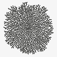 Monochrome Abstract Vector Illustration With Organic Shape Made Of Round Particles. Modern Scientific Background With Growing Microscopic Bacteria. Schematic Generative Fungus. Element Of Design.