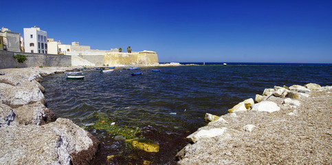 the blue landscape of mediterranean sea with trapani fort view on august 08, 2017