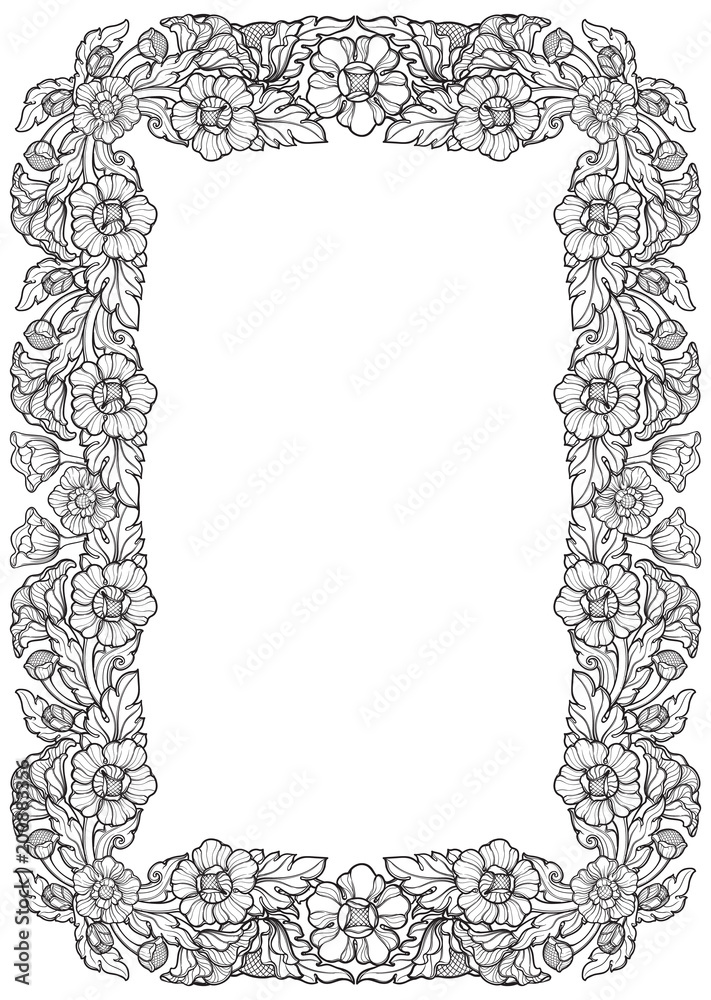 Lotus flowers arranged in intricate rectangular frame. Popular ...