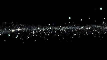 Poster - Dust Particles. Natural Floating Organic Particles On Black Background. Abstract particle background. particles of different size and opacity flows to the side. Glittering Particles With Bokeh