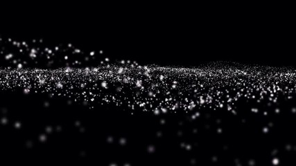 Poster - Dust Particles. Natural Floating Organic Particles On Black Background. Abstract particle background. particles of different size and opacity flows to the side. Glittering Particles With Bokeh