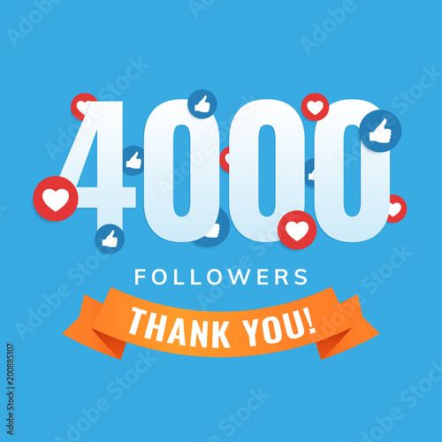Fotografie, Obraz 4000 followers, social sites post, greeting card vector illustration
