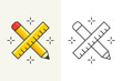 Crossed pencil with ruler vector icon editable stroke