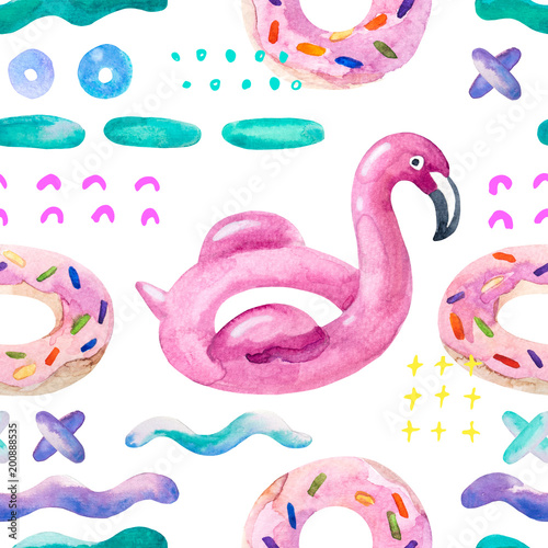 Water Color Flamingo Pool Float Donut Lilo Floating On 80s 90s