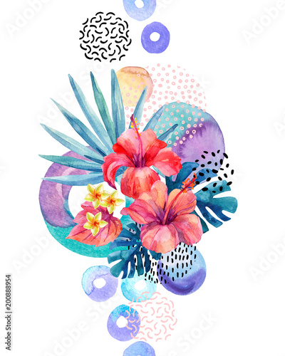 recznie-malowane-tropikalne-kwiaty-dlon-wentylatora-liscie-monstera-doodle