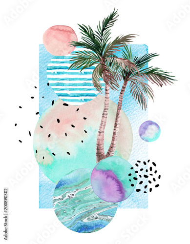 Naklejka - mata magnetyczna na lodówkę Palmy na abstrakcyjnym kolorowym tle
