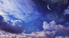 The Sky At Night With Stars. New Moon . Ramadan Background . Prayer Time .  Dramatic Nature Background . Arab Night   