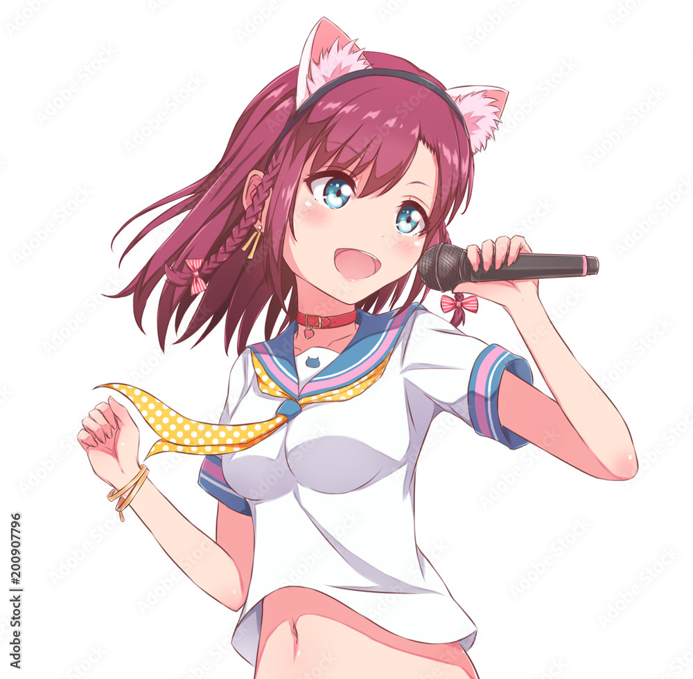 歌うアイドルの女の子 猫耳セーラー服 の Stock イラスト | Adobe Stock
