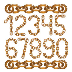 Fototapete - Vector modern numbers collection. Trendy  numbers for use as poster design elements. Created using chrome chain, linkage.