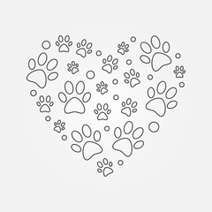 Poster - Paw prints in heart shape outline vector illustration