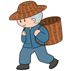 Poster - vector of man and wicker basket