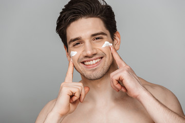 Sticker - Close up beauty portrait of half naked happy young man