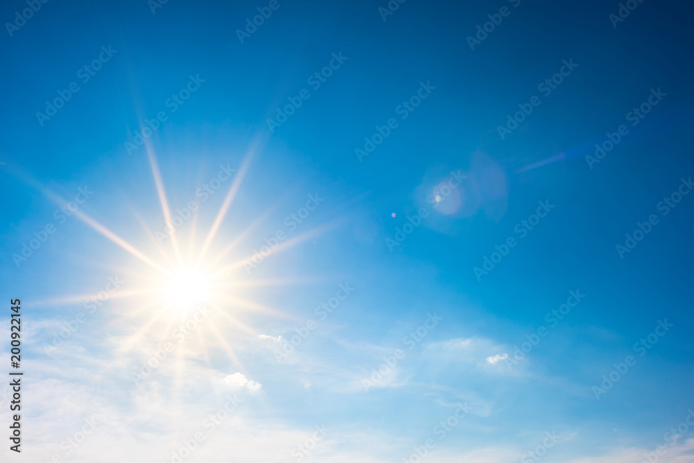 Summer background, wonderful blue sky with bright sun - obrazy, fototapety, plakaty 