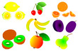 Fruit illustration - vector set, lemon, cherry, orange, banana, plum, kiwi, apple and pear,