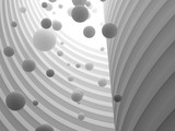 Fototapeta Do przedpokoju - Abstract of architecture space with white sphere ball are falling from sky to the ground with light and shadow of the sun,3D render