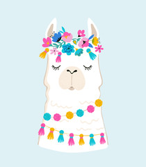 Llama illustration, cute hand drawn elements and design for nursery design, poster, greeting card