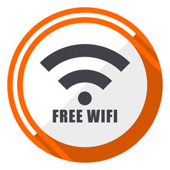Aufkleber - Free wifi flat design orange round vector icon in eps 10