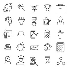 Poster - set of premium business education icons in line style.