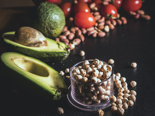 Canvas Print - close up healthy fit fresh vegetables on dark surface