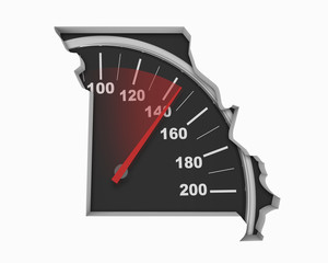 Wall Mural - Missouri MO Speedometer Map Fast Speed Competition Race 3d Illustration