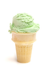 Green Ice Cream In A Sugar Cone