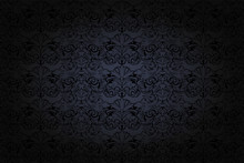 Vintage Gothic Background In Dark Grey And Black With Classic Baroque Pattern, Rococo With Darkened Edges