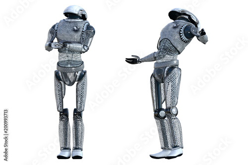 Pair of robot droids isolated on white, 3d render Poster Mural XXL