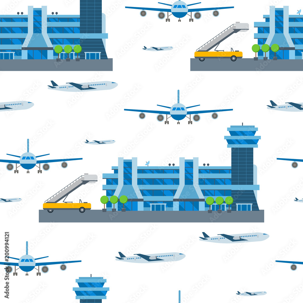 Airplane seamless pattern background vector illustration top view plane ...