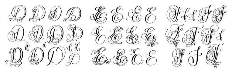 Wall Mural - calligraphy letters set D, E and F, script font