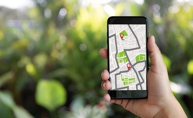 Poster - GPS Map to Route Destination network connection Location Street Map with GPS Icons  Navigation