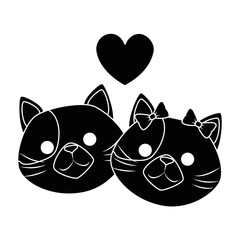 Poster - cute cats mascots head with hearts characters vector illustration design