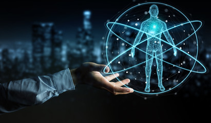 Poster - Businessman using digital x-ray human body scan interface 3D rendering