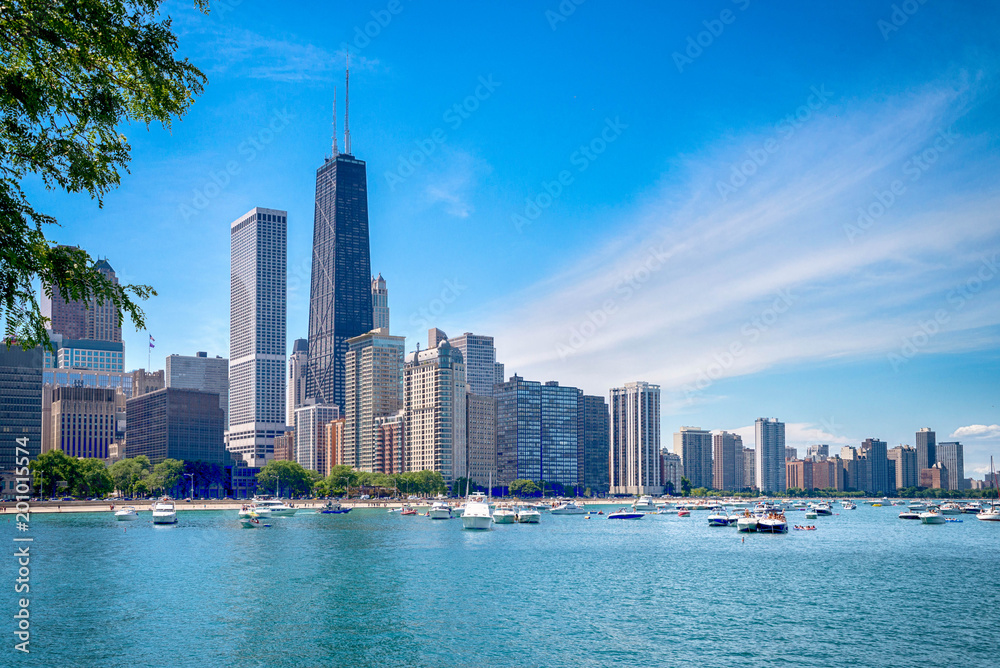 Chicago downtown skyline - obrazy, fototapety, plakaty 