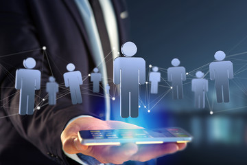 Poster - Network connection with people linked each other - 3D rendering