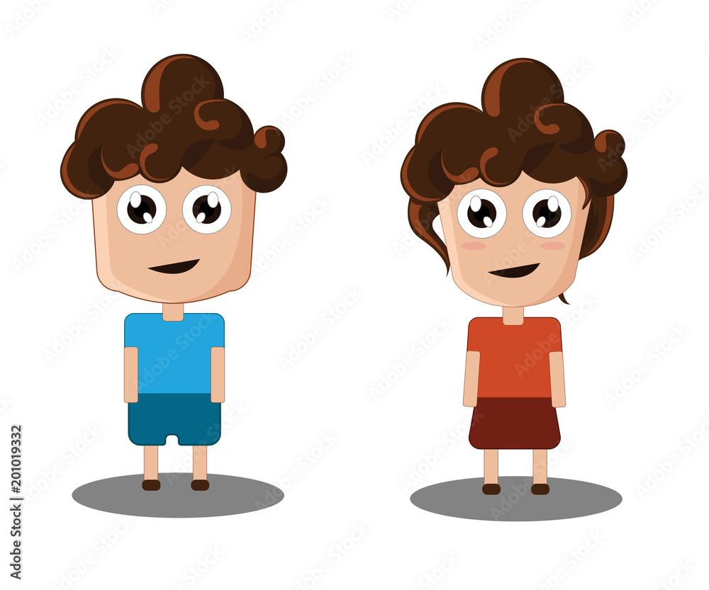 Cute children, Boy and girl cartoon character - vector illustration ...