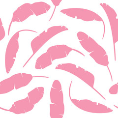 Wall Mural - Set of tropical leaves. Banana leaves isolated pink on white background