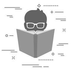 Wall Mural - Man with glasses reading a big grey book icon over white background with lines