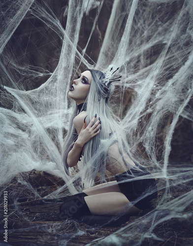 Beautiful Sexy Gothic Girl With Pale Skin And Long White Hair Like
