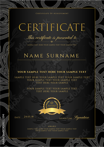 Certificate Diploma Golden Design Template Background With Fl Certificate Diploma Golden Design Template Background With Fl Filigree Pattern Scroll Border Gold Frame Of Achievement Coupon Award