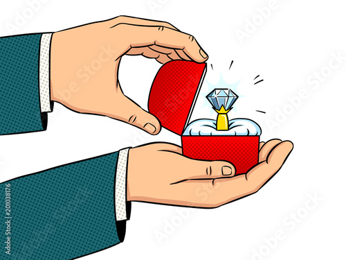 Fotomural Hands precious ring pop art vector illustration