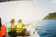 © yupachingping - Kids are sititing on speed boat and enjoy the ocean