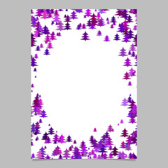 Poster - Modern random Christmas design stationery template - blank winter vector brochure border background graphic design from purple stylized pine trees