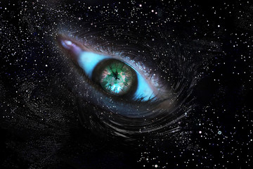 a space eye with figures, a universe look